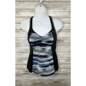 Nike Swim Tankini Top Racerback Black Blue Multi Padded Bra‎ Women's Small EUC